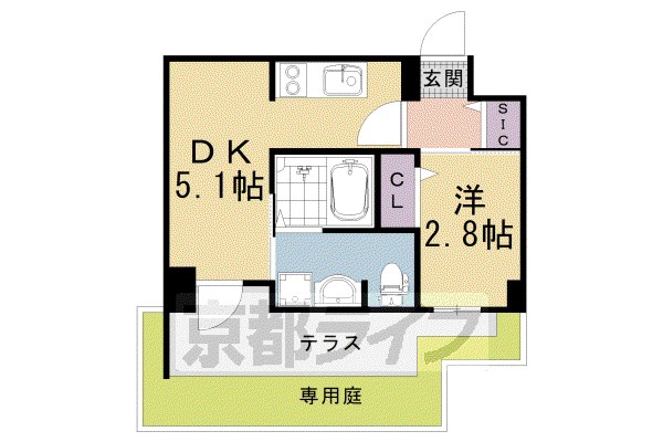 京福嵐山本線 蚕ノ社駅 徒歩4分 5階建 築1年(1DK/1階)の間取り写真
