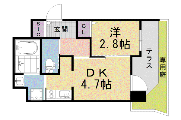 京福嵐山本線 蚕ノ社駅 徒歩4分 5階建 築1年(1DK/1階)の間取り写真