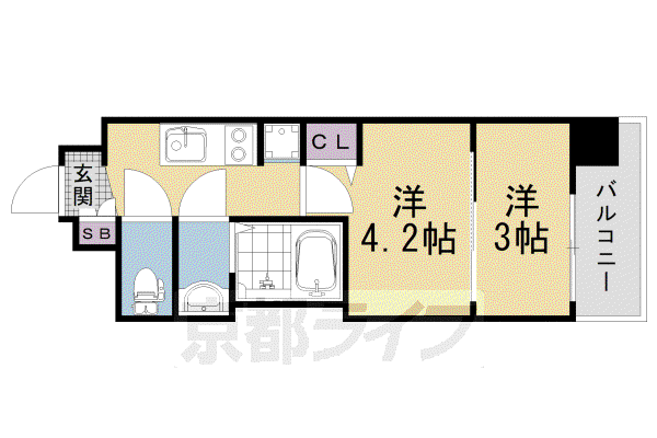 京福嵐山本線 蚕ノ社駅 徒歩4分 5階建 築1年(2K/5階)の間取り写真