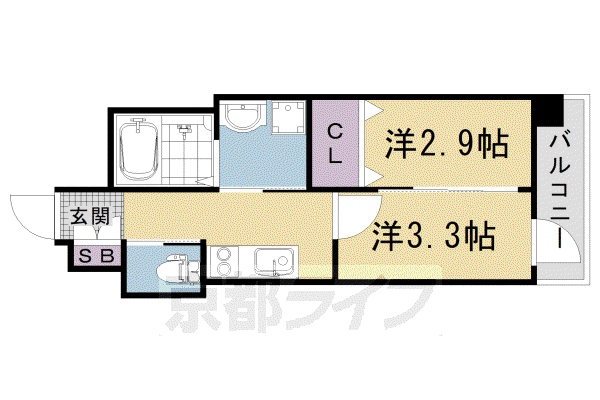 京福嵐山本線 蚕ノ社駅 徒歩4分 5階建 築1年(2K/2階)の間取り写真