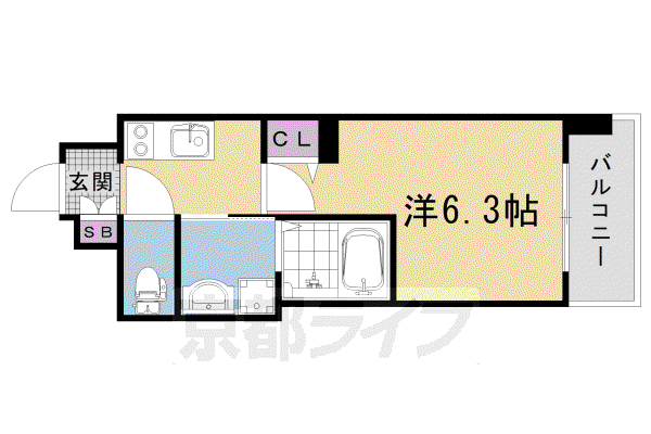 京福嵐山本線 蚕ノ社駅 徒歩4分 5階建 築1年(1K/3階)の間取り写真