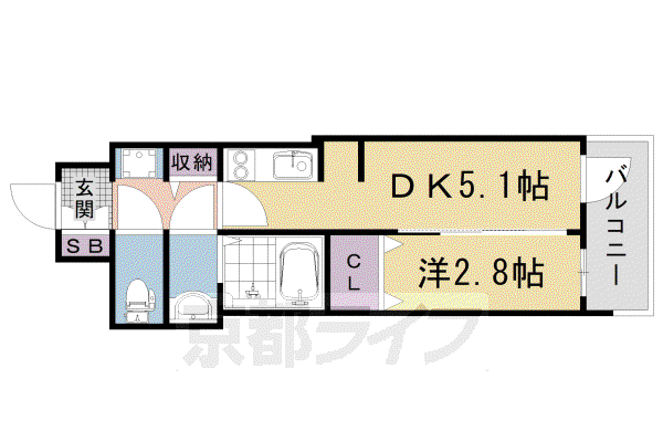 京福嵐山本線 蚕ノ社駅 徒歩4分 5階建 築1年(1DK/2階)の間取り写真