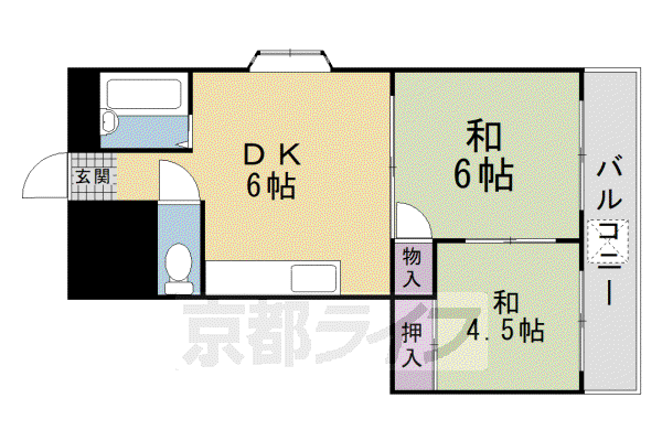 片町線 津田駅 徒歩4分 5階建 築32年(2DK/3階)の間取り写真