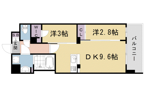 ソルテラス京都西院 悠洛(2DK/8階)の間取り写真