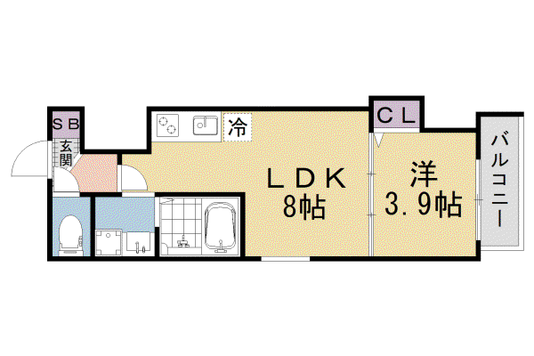 京都市東西線 椥辻駅 徒歩11分 3階建 築1年(1LDK/1階)の間取り写真