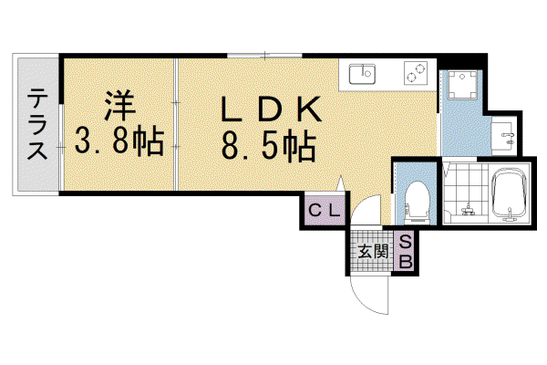 京都市東西線 椥辻駅 徒歩11分 3階建 築1年(1LDK/3階)の間取り写真