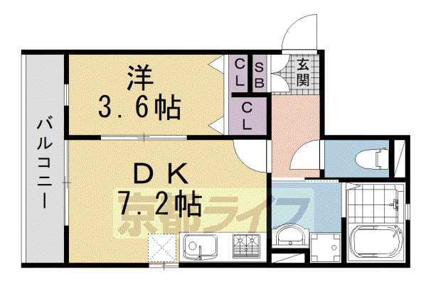 近鉄京都線 近鉄丹波橋駅 徒歩3分 3階建 築1年(1DK/2階)の間取り写真