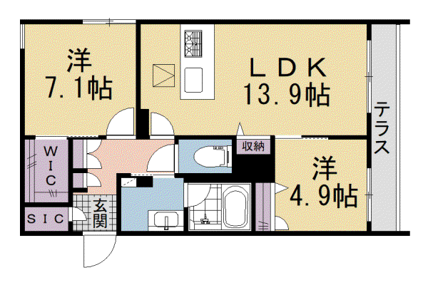 片町線 西木津駅 徒歩8分 2階建 新築(2LDK/1階)の間取り写真