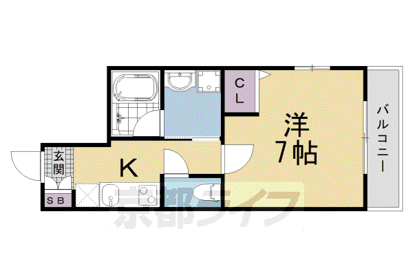 伏見区深草西浦町七丁目マンション(1K/2階)の間取り写真