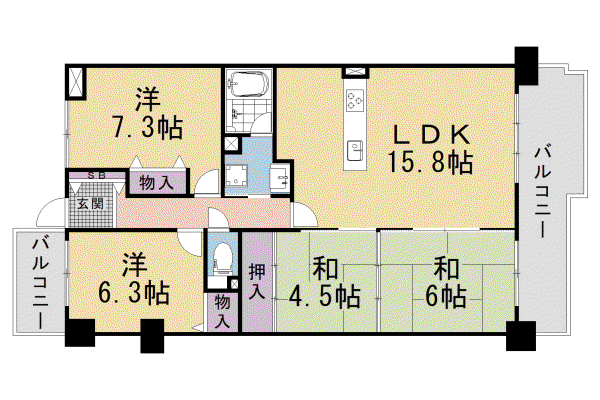 ライオンズマンション大津秋葉台(4LDK/3階)の間取り写真