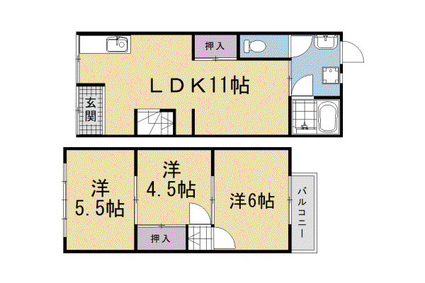 近鉄京都線 小倉駅(京都) 徒歩8分 2階建 築61年(3LDK)の間取り写真