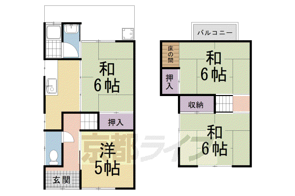 近鉄京都線 久津川駅 徒歩15分 2階建 築54年(4K)の間取り写真