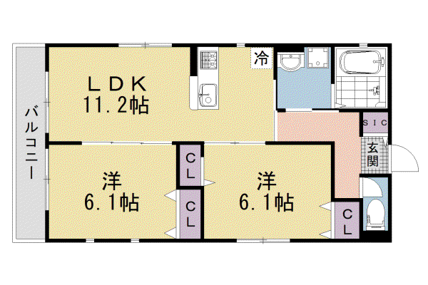 ユアメゾンセレーネ(2LDK/2階)の間取り写真