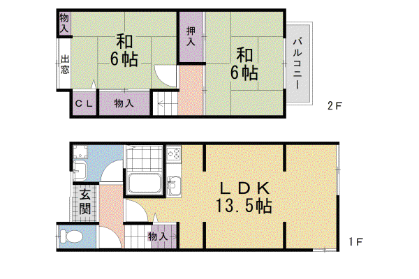 京都市東西線 石田駅(京都市営) 徒歩14分 2階建 築54年(2LDK)の間取り写真