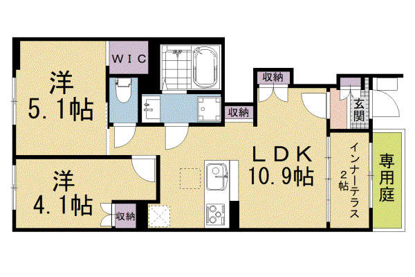 HYGGE優亜(2LDK/1階)の間取り写真