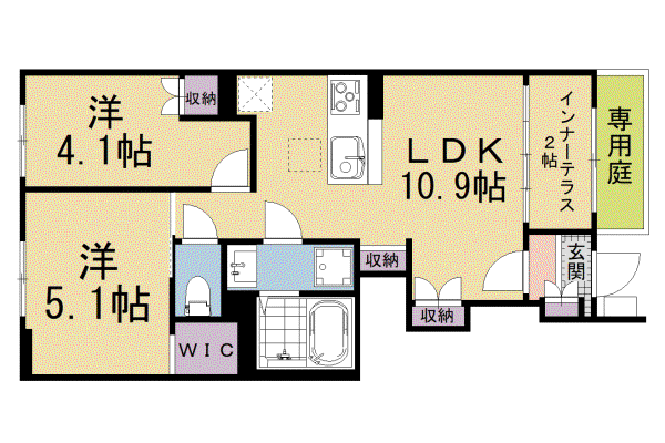 HYGGE優亜(2LDK/1階)の間取り写真