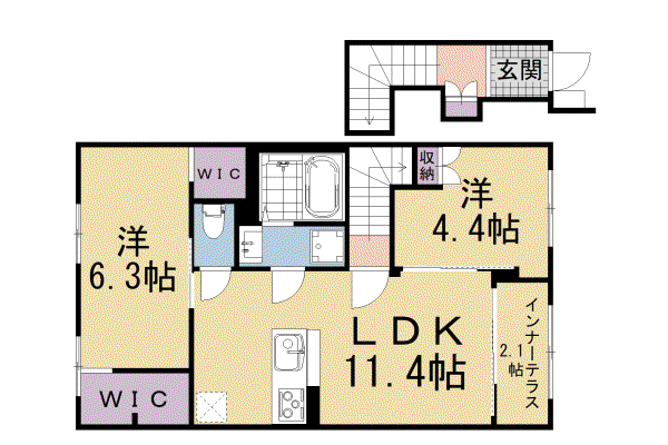 HYGGE優亜(2LDK/1階)の間取り写真