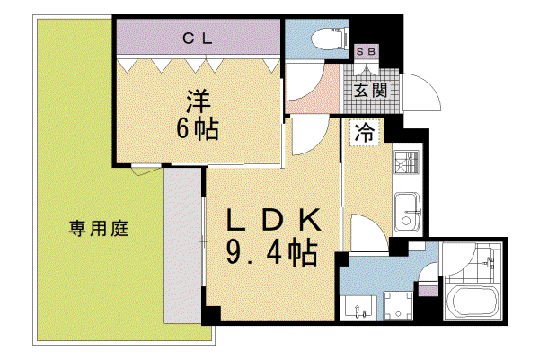 THERESIDENCE御車道(1LDK/1階)の間取り写真