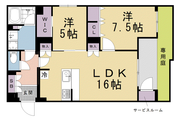 THERESIDENCE御車道(2LDK/1階)の間取り写真
