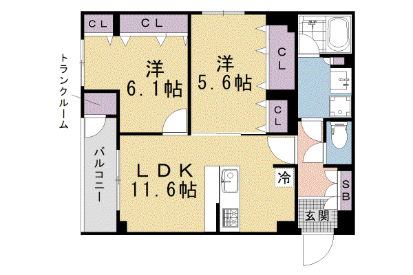 THERESIDENCE御車道(2LDK/2階)の間取り写真