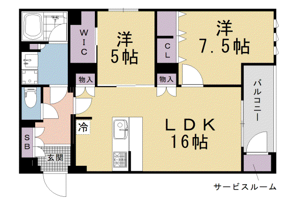 THERESIDENCE御車道(2LDK/2階)の間取り写真