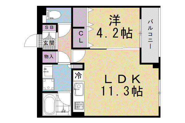 THERESIDENCE御車道(1LDK/3階)の間取り写真