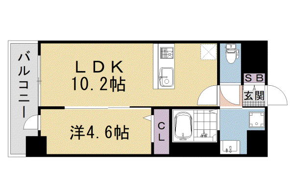京都市東西線 太秦天神川駅 徒歩9分 5階建 新築(1LDK/4階)の間取り写真