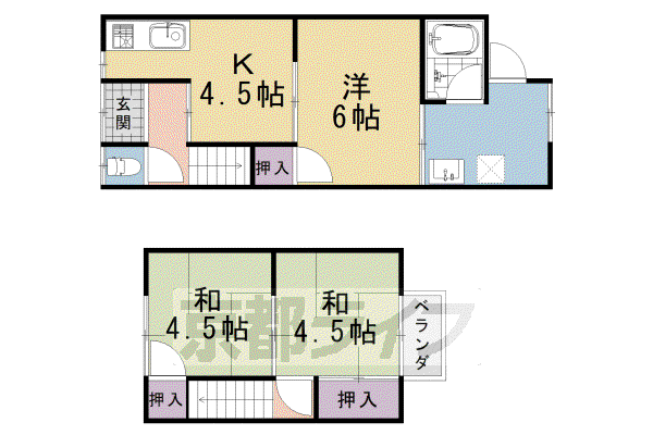山陰本線 馬堀駅 徒歩9分 2階建 築57年(3K)の間取り写真