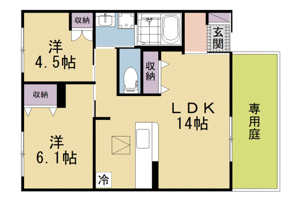 片町線 長尾駅(大阪) 徒歩2分 2階建 築16年(2LDK/1階)の間取り写真