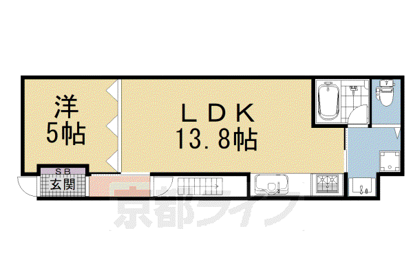 山陰本線 丹波口駅 徒歩9分 1階建 築33年(1LDK)の間取り写真