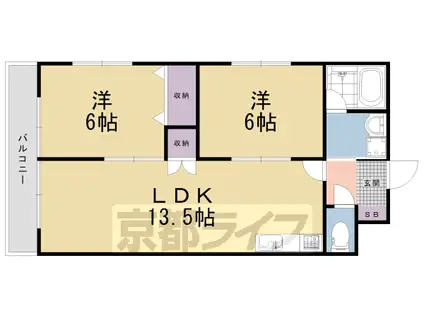 阪急電鉄嵐山線 松尾大社駅 徒歩15分 4階建 築35年(2LDK/1階)の間取り写真