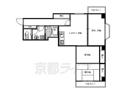 京都市東西線 太秦天神川駅 徒歩9分 7階建 築38年(3LDK/6階)の間取り写真