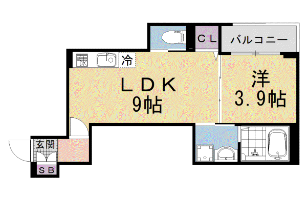 山陰本線 花園駅(京都) 徒歩12分 3階建 築1年(1LDK/1階)の間取り写真