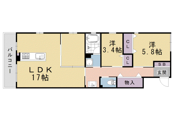 山陰本線 丹波口駅 徒歩11分 3階建 築1年(2LDK/3階)の間取り写真