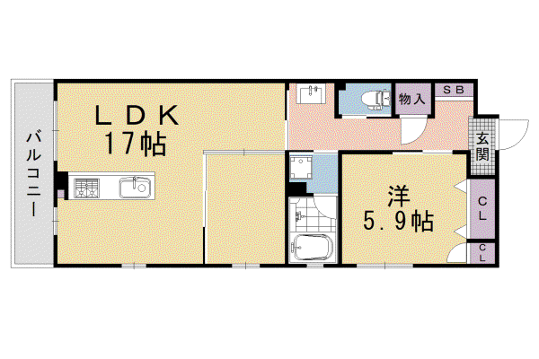 山陰本線 丹波口駅 徒歩11分 3階建 築1年(1LDK/3階)の間取り写真