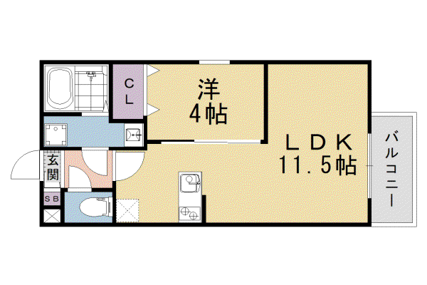 ジーメゾン京都九条ミヤビア(1LDK/3階)の間取り写真