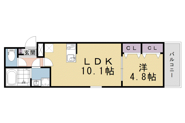 ジーメゾン京都九条ミヤビア(1LDK/3階)の間取り写真