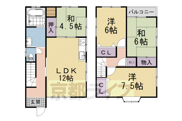 奈良線 長池駅 徒歩13分 2階建 築31年(4LDK)の間取り写真