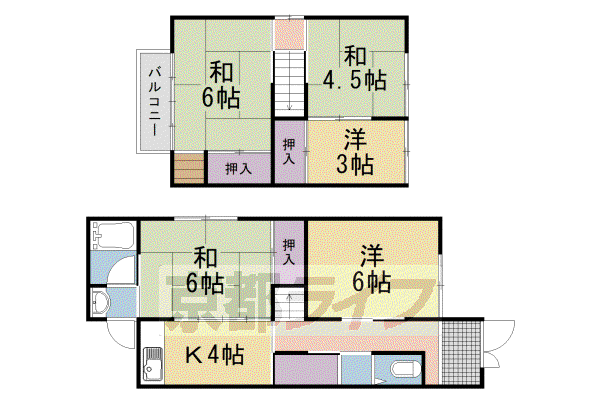 東海道本線 桂川駅(京都) 徒歩15分 2階建 築56年(5DK)の間取り写真