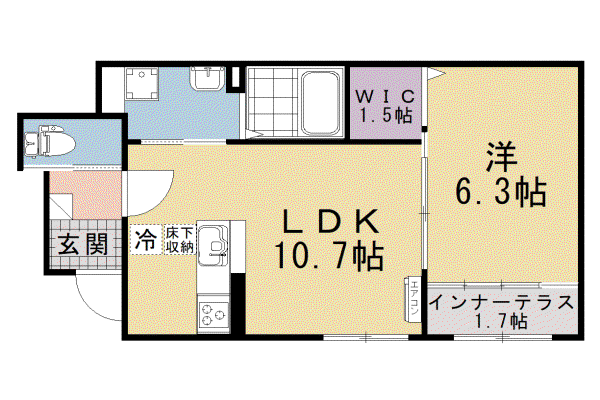 リバーテラス TOSHI(1LDK/1階)の間取り写真