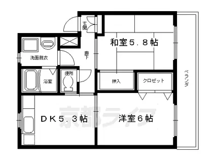 東海道本線 西大路駅 徒歩17分 2階建 築28年(2DK/2階)の間取り写真