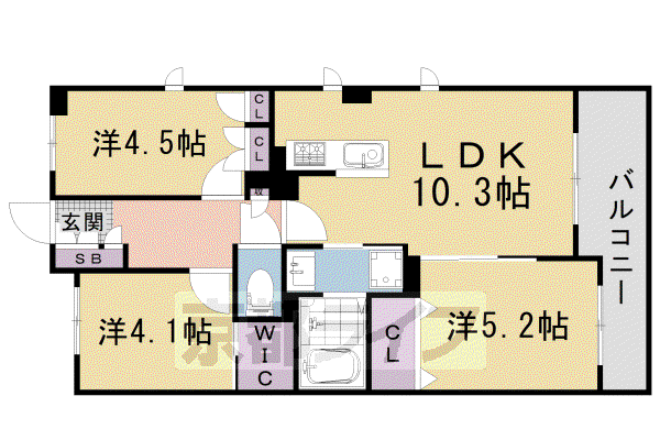 阪急電鉄京都線 西院駅(阪急) 徒歩13分 6階建 築24年(3LDK/4階)の間取り写真