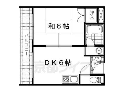 山陰本線 円町駅 徒歩3分 4階建 築36年(1DK/4階)の間取り写真