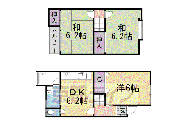 叡山電鉄 茶山・京都芸術大学駅 徒歩3分 2階建 築42年(3DK)の間取り写真