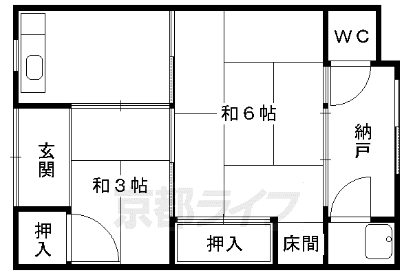 阪急電鉄京都線 西京極駅 徒歩8分 1階建 築67年(2K)の間取り写真