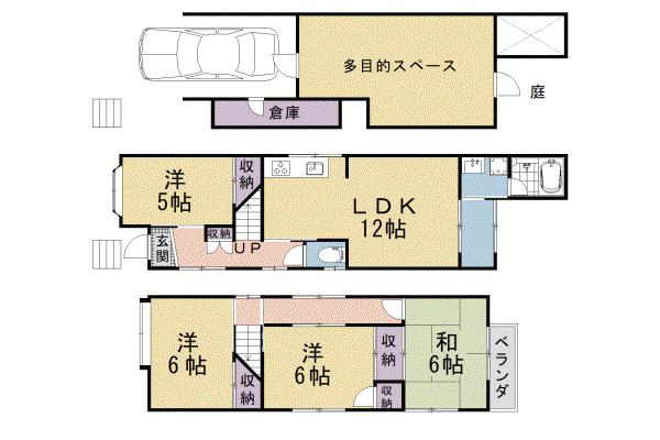 京都市東西線 椥辻駅 徒歩27分 3階建 築38年(4SLDK)の間取り写真