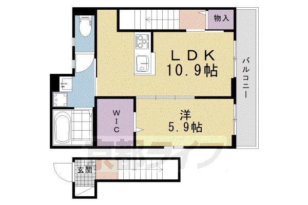 京都市烏丸線 北大路駅 徒歩29分 2階建 新築(1LDK/1階)の間取り写真