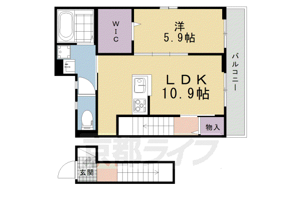 京都市烏丸線 北大路駅 徒歩29分 2階建 新築(1LDK/1階)の間取り写真