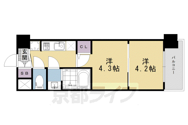 東海道本線 京都駅 徒歩10分 7階建 新築(2K/2階)の間取り写真