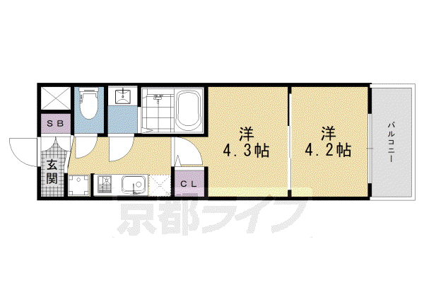 東海道本線 京都駅 徒歩10分 7階建 新築(2K/4階)の間取り写真